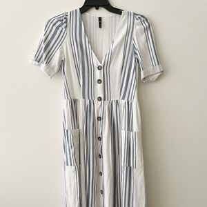 ZARA blue striped linen midi summer dress